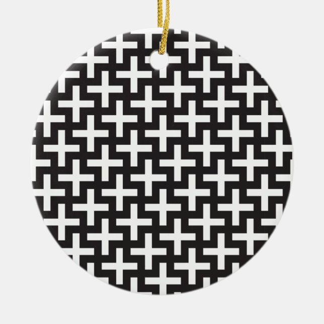 Black and White Geometric Ceramic Ornament (Front)