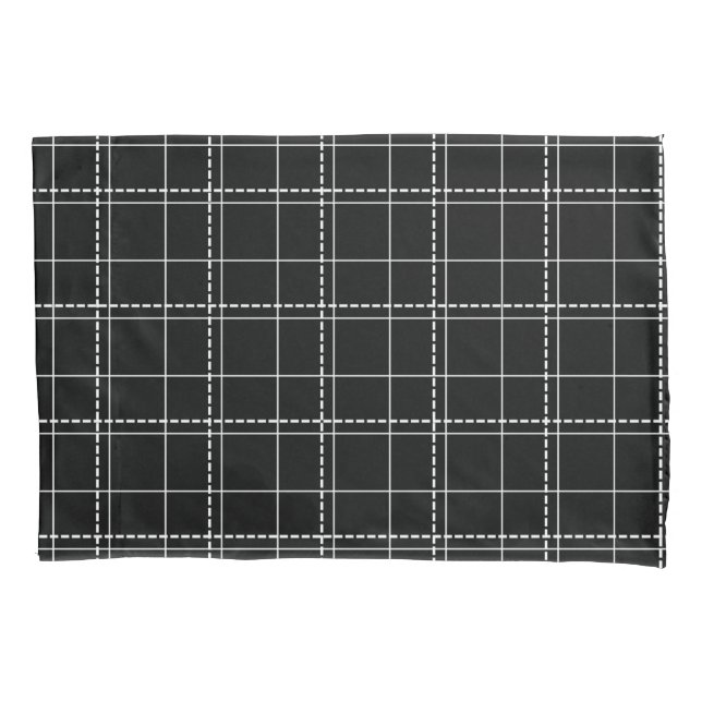 Black and White Geometric Check Plaid Pattern Pillowcase (Front)