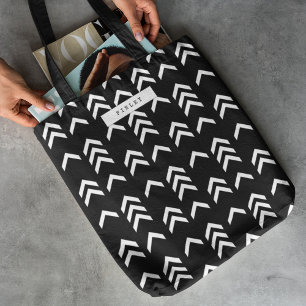 Black and White Geometric Chevron Pattern Tote Bag