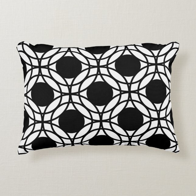 Black and White Geometric Circle Pattern Accent Pillow (Front)