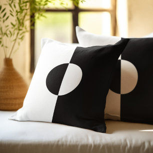 Black and White Geometric Circle Square Pattern Throw Pillow