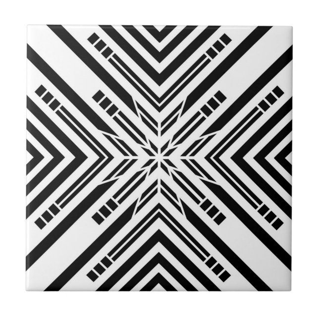 Black and White Geometric Cross Tile (Front)