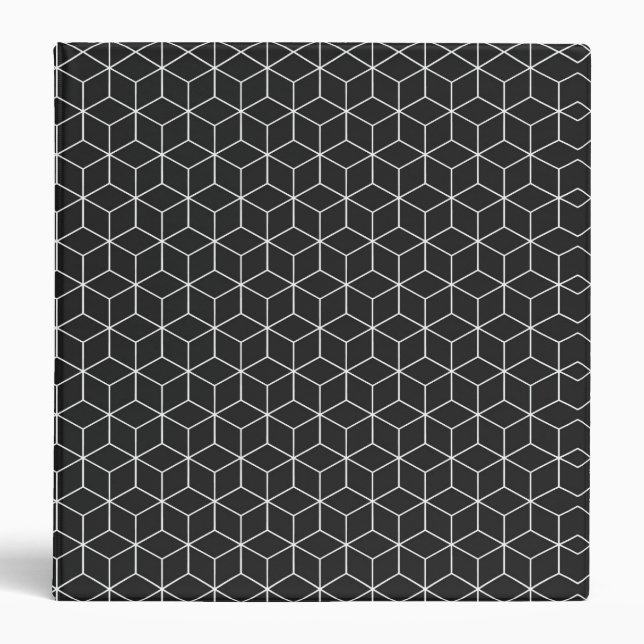  Black and White Geometric Cube Pattern Binder (Front)