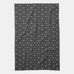 Black and White Geometric Cube Pattern Kitchen Towel