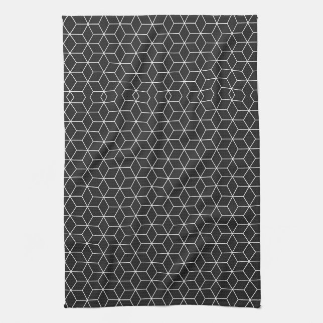  Black and White Geometric Cube Pattern Kitchen Towel (Vertical)
