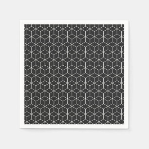  Black and White Geometric Cube Pattern Napkin