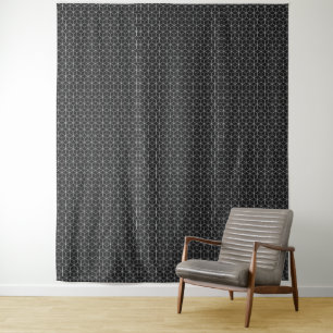 Black and White Geometric Cube Pattern Tapestry