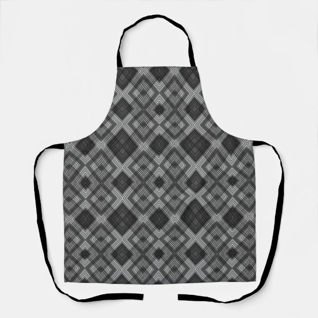 Black and white geometric diamond pattern apron (Front)