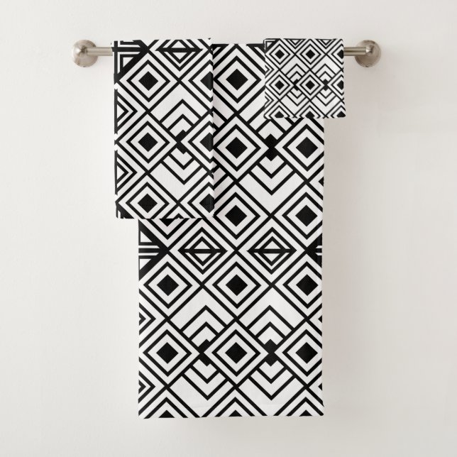 Black and White Geometric Diamond Pattern     Bath Towel Set (Insitu)