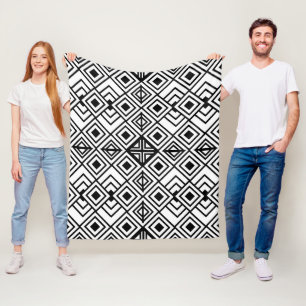 Black and White Geometric Diamond Pattern Fleece Blanket