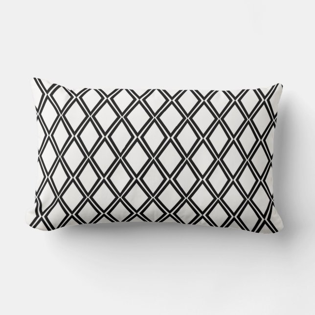 Black and White Geometric Diamond Pattern Lumbar Pillow (Front)