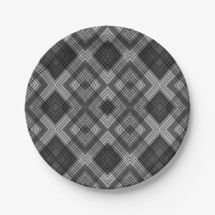 Black and white geometric diamond pattern paper plate