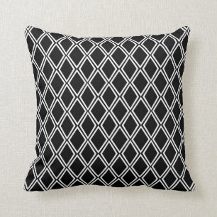 Black and White Geometric Diamond Pattern Throw Pillow