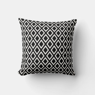 Black and white geometric diamond pattern throw pillow
