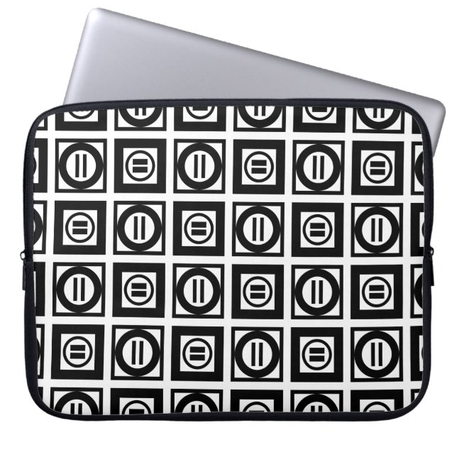 Black and White Geometric Equal Sign Pattern Laptop Sleeve (Front)
