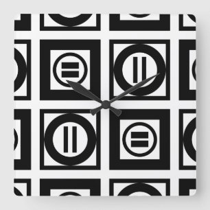 Black and White Geometric Equal Sign Pattern Square Wall Clock