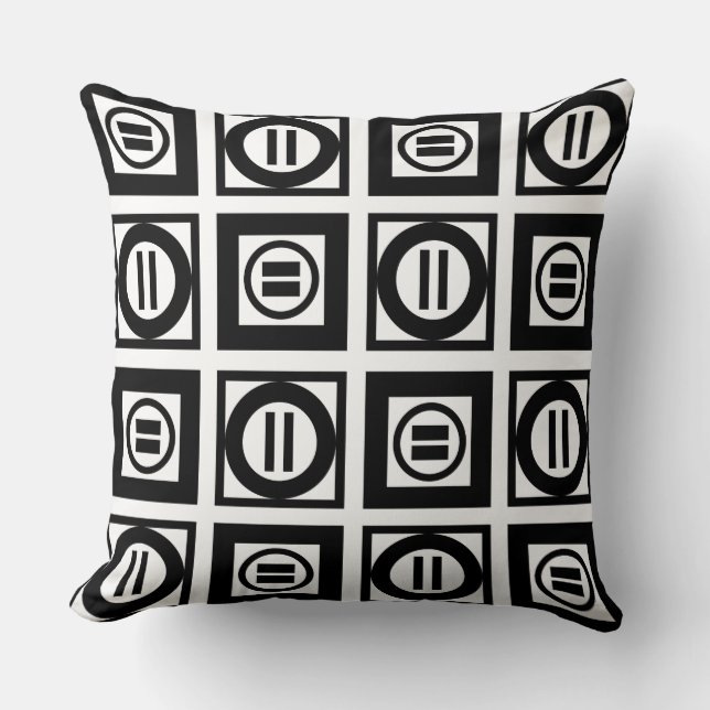 Black and White Geometric Equal Sign Pattern Throw Pillow (Front)