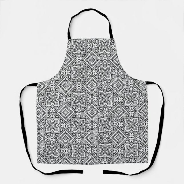  black and white geometric ethnic pattern ornament apron (Front)