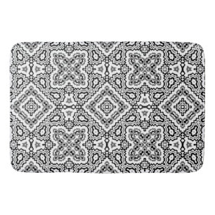 black and white geometric ethnic pattern ornament bath mat