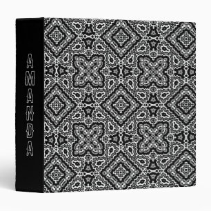 black and white geometric ethnic pattern ornament binder