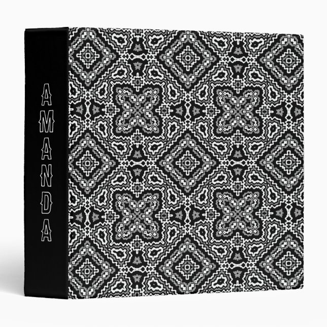  black and white geometric ethnic pattern ornament binder (Front/Spine)
