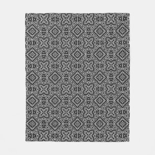  black and white geometric ethnic pattern ornament fleece blanket
