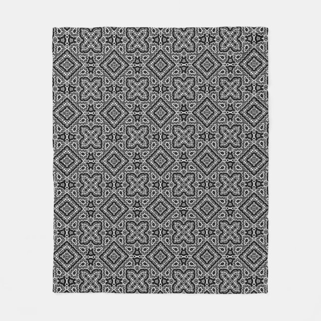  black and white geometric ethnic pattern ornament fleece blanket (Front)