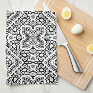  black and white geometric ethnic pattern ornament kitchen towel