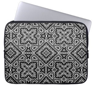 black and white geometric ethnic pattern ornament laptop sleeve