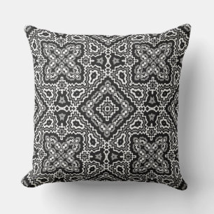 black and white geometric ethnic pattern ornament outdoor pillow