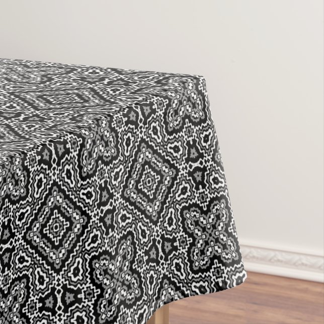  black and white geometric ethnic pattern ornament tablecloth (In Situ)