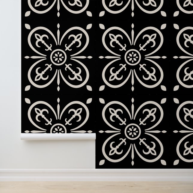 Black And White Geometric Fleur Du Lys Wallpaper (Application)