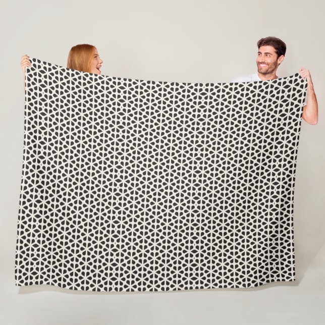 Black and White Geometric Floral Pattern Fleece Bl Blanket (In Situ)