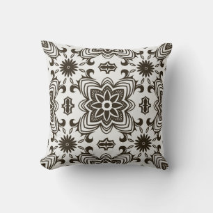Black and White Geometric Floral Pattern Throw Pillow