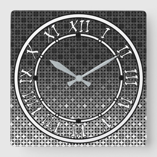 Black and white geometric gradient pattern  square wall clock (Front)