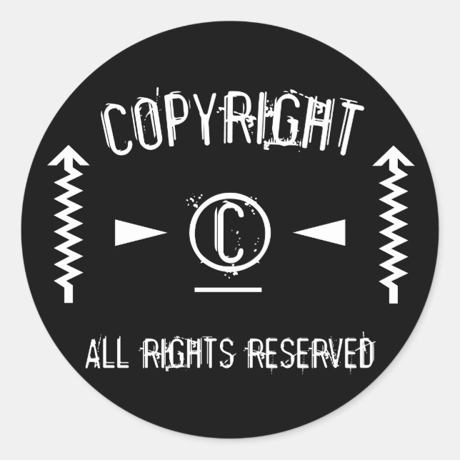 Black and White Geometric Grunge Copyright Symbol Classic Round Sticker (Front)