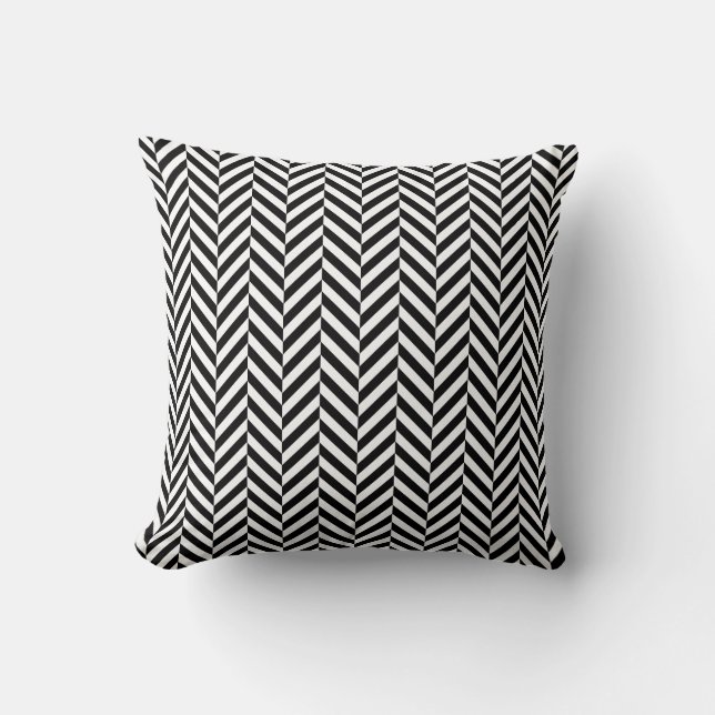 Black and White Geometric Herringbone Pattern Throw Pillow (Front)