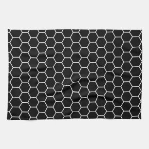 Black and White Geometric Hexagon Pattern Kitchen Towel