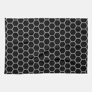 Black and White Geometric Hexagon Pattern Kitchen Towel