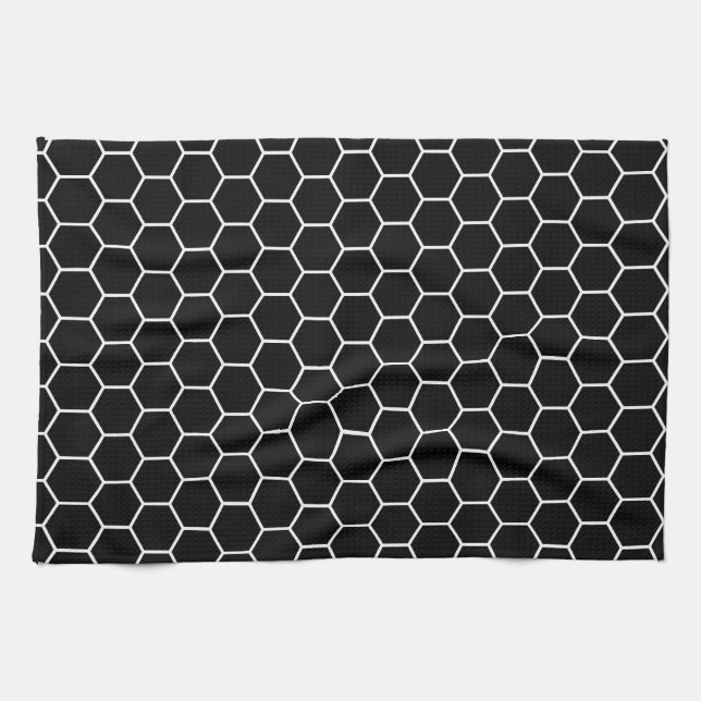 Black and White Geometric Hexagon Pattern Kitchen Towel (Horizontal)