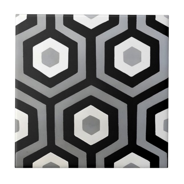 black and white geometric hexagonal black and whit tile (Front)