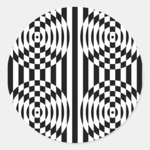 Black and White Geometric Illusion 003 Classic Round Sticker