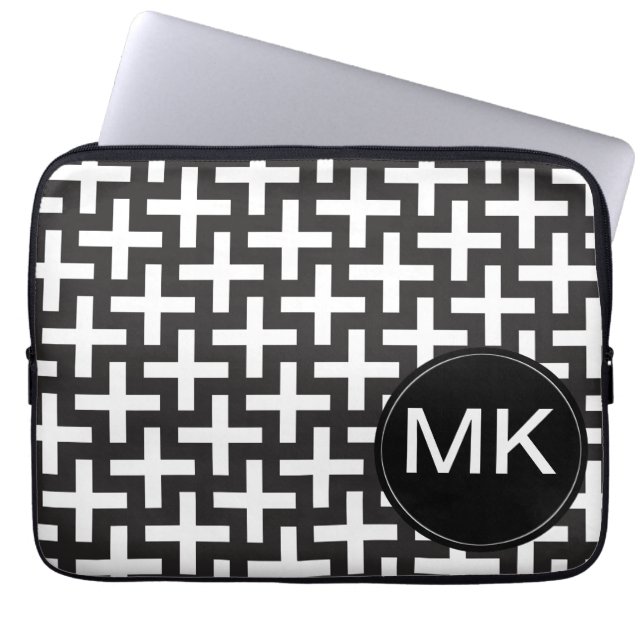 Black and White Geometric Laptop Sleeve (Front)