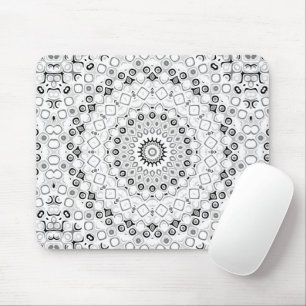 Black and White Geometric Mandala Pattern Mouse Pad
