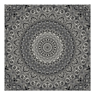 Black and White Geometric Mandala Pattern Poster