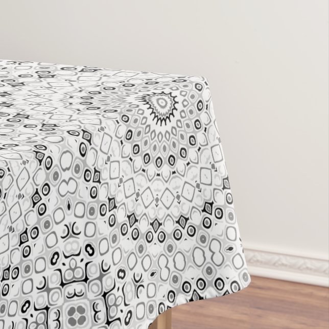 Black and White Geometric Mandala Pattern Tablecloth (In Situ)