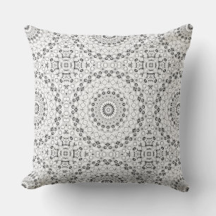 Black and White Geometric Mandala Pattern Throw Pillow