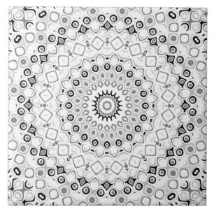 Black and White Geometric Mandala Pattern Tile