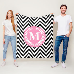 Black and White Geometric Monogram Fleece Blanket