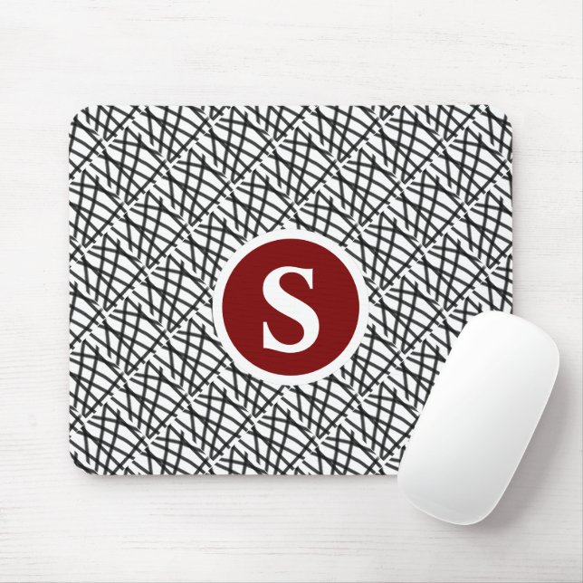 Black and White Geometric Monogram  Mouse Pad (With Mouse)